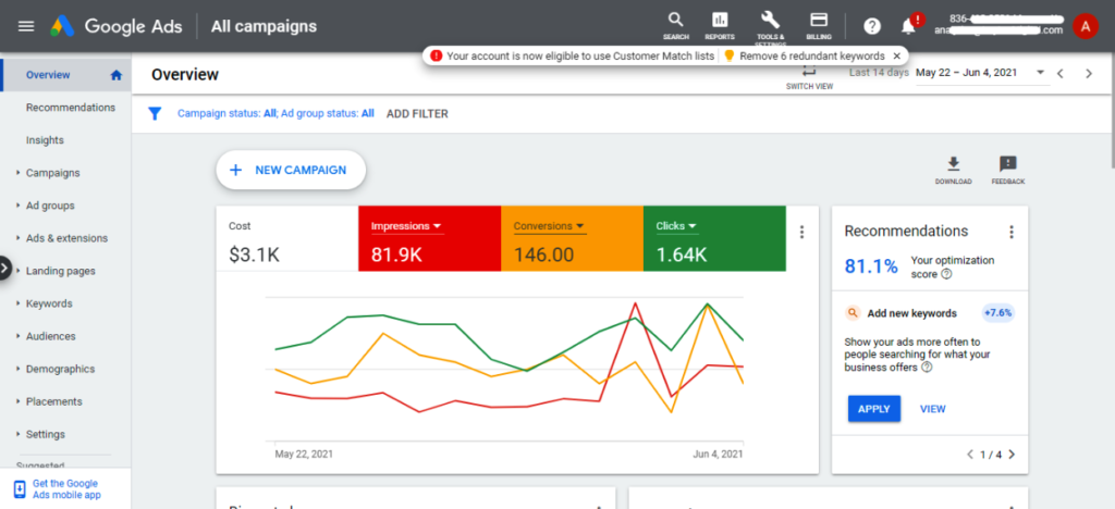 Screenshot of Google Ads dashboard